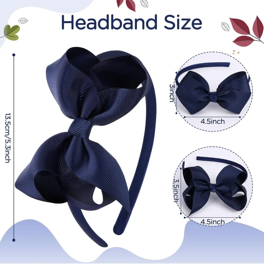 2 Navy Blue Bow Headbands for Kids